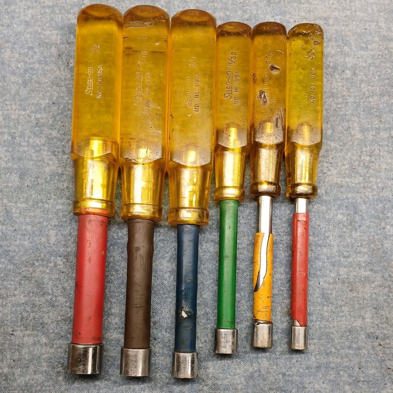 Vintage Snap-on Nut Driver Set 6 Piece ND-108, 110, 111, 112, 114, 116