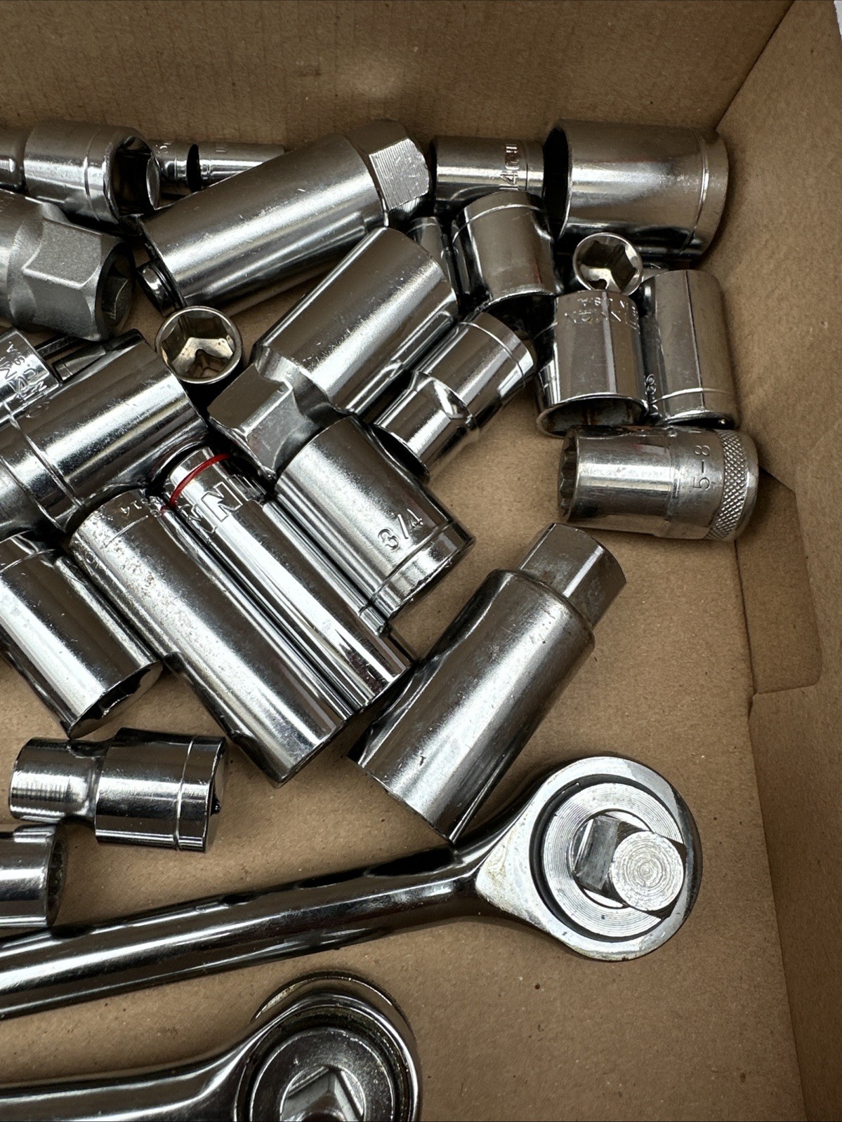 Miscellaneous Socket Lot And Two Ratchets Various Sizes And Brands