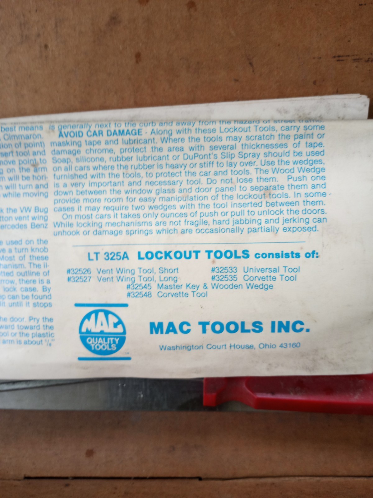 8 PC Mac Tools Lt325a USA Tool Kit Roadside Lockout Emergency