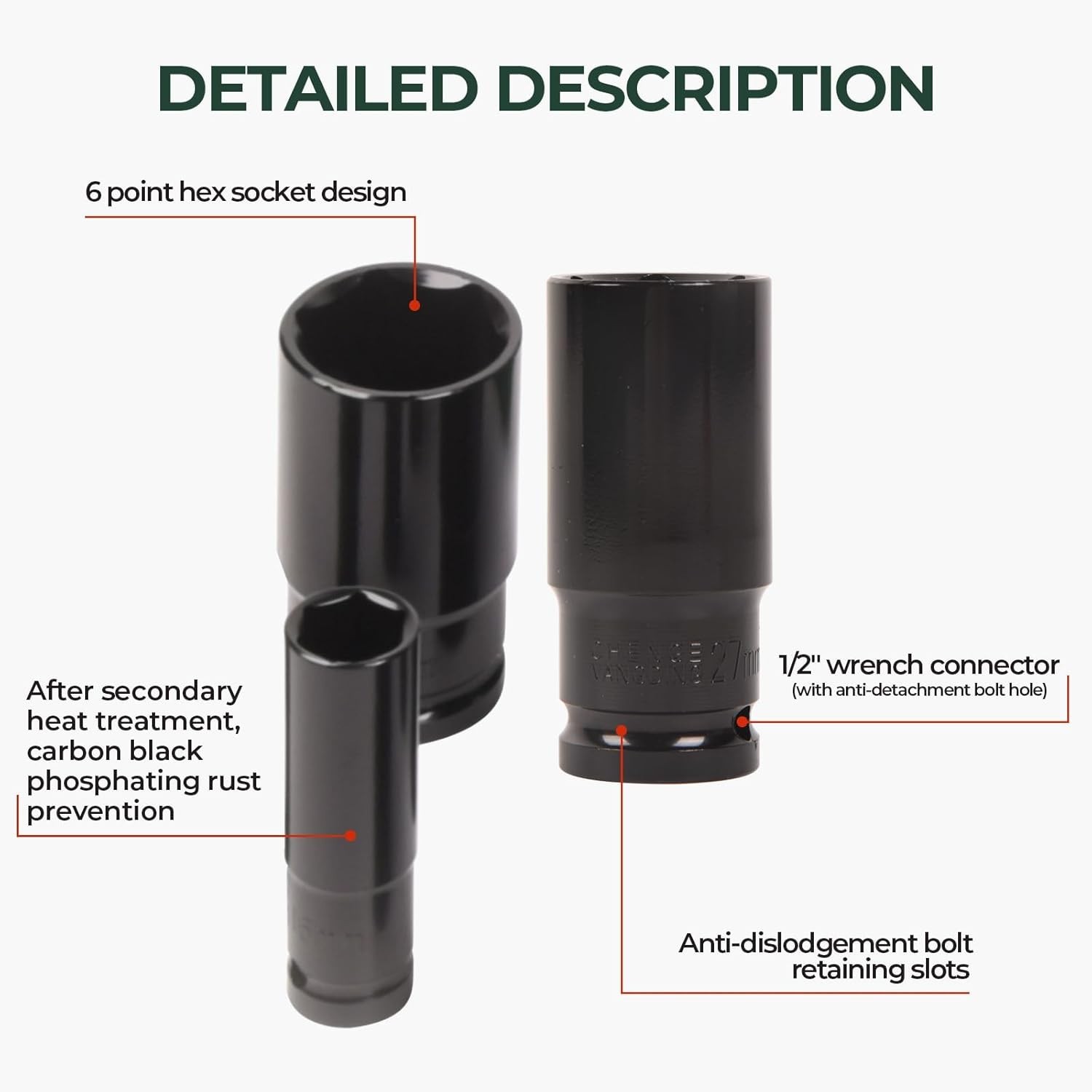 20pcs Metric Deep Impact Socket 1/2″ Drive 8mm-32mm 6 Point Sockets kit w/ case