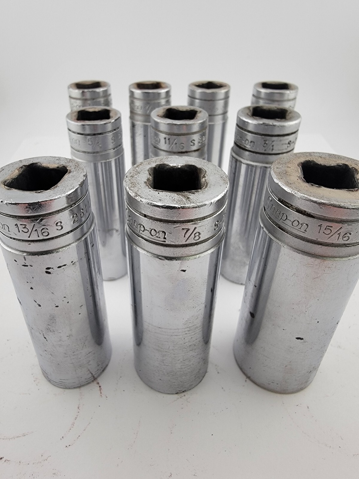 Snap On 10 Piece SAE 1/2 Drive Deep Socket Set 3/8 to 15/16 12 point USA MADE