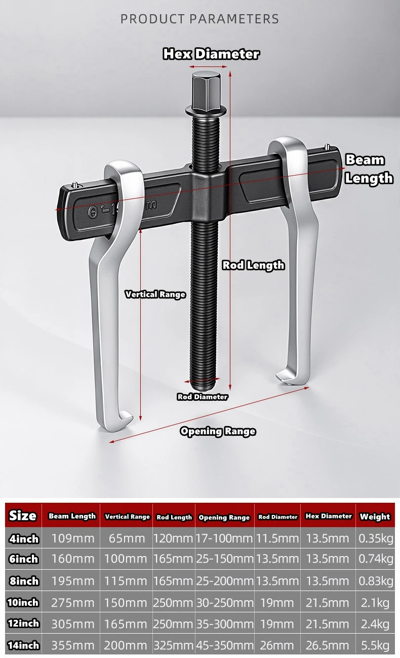 4/6/8/10/12 Inch 2-Jaw Puller Bearing Removal Tool Small Plug-In Bearing Puller