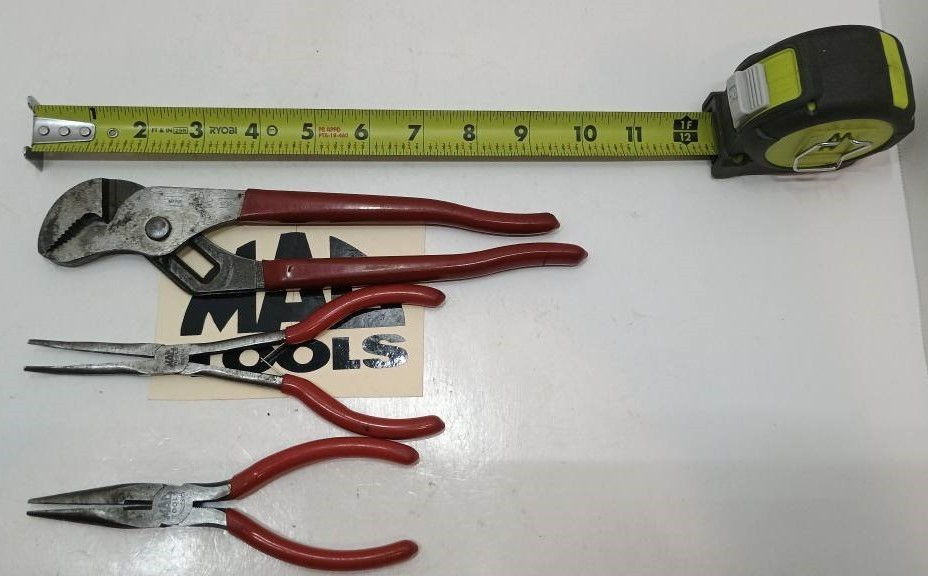 43- Mac Tools (3) Red Handle Grip Pliers P301714, P301820, M420G- Used