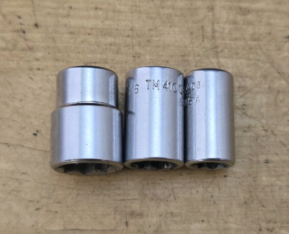 Snap On TM412, 410, 408-1/4″ Dr 3 Pc SAE 8 Pt Double Square Sockets 1/4,5/16,3/8