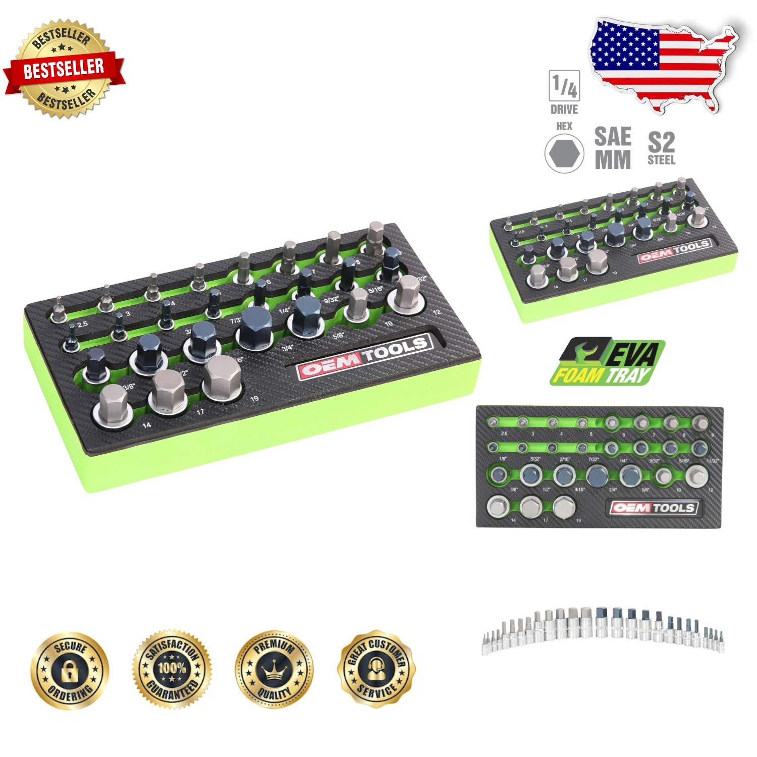 Oemtools 23990 26 Pc Hex Socket Set SAE Metric Durable Alloy Steel