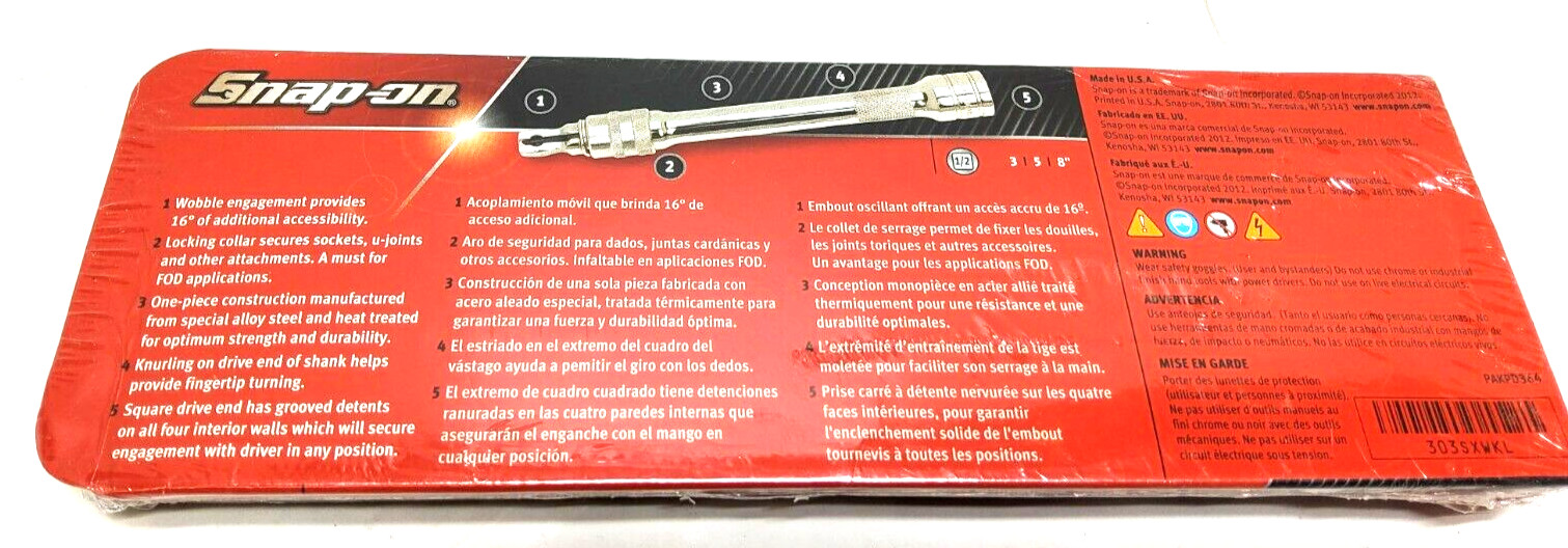 New Snap-on™ 303SXWKL 3pc 1/2″ Drive 3″ 5″ 8″ Locking Wobble Extension Set