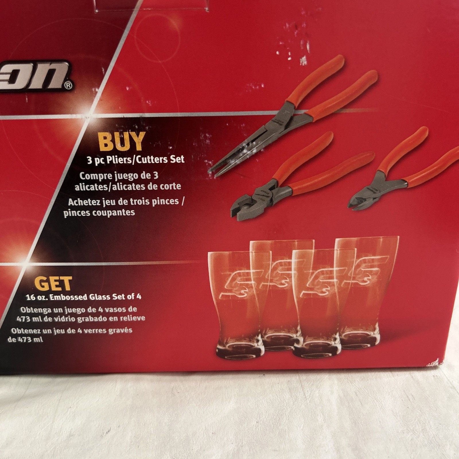 Snap-On 3pc Plier Set PLR300O Including 57AHLP 86CF 96ACF USA + 4 Glass Set