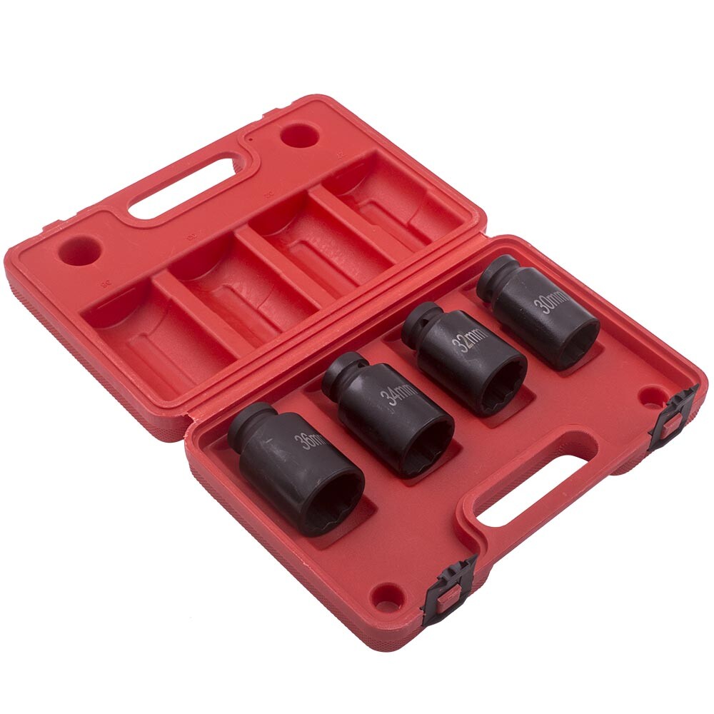 4pcs 1/2″ Drive Spindle Axle Nut Socket 12 Point 30mm 32mm 34mm 36 Removal Tools