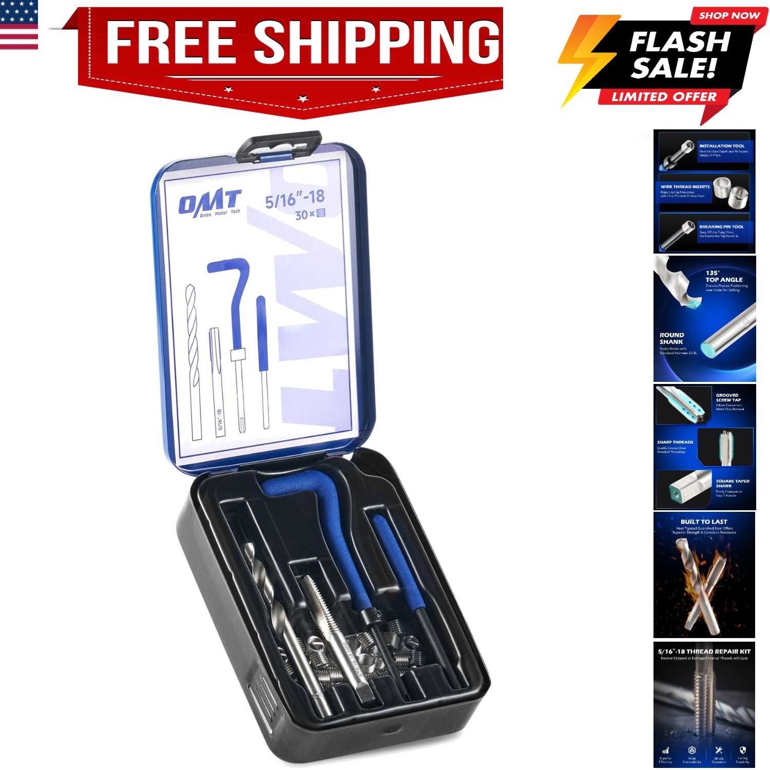 Helicoil Thread Repair Kit, 5/16″-18 Thread Repair Tool Set with HSS Drill Bi…