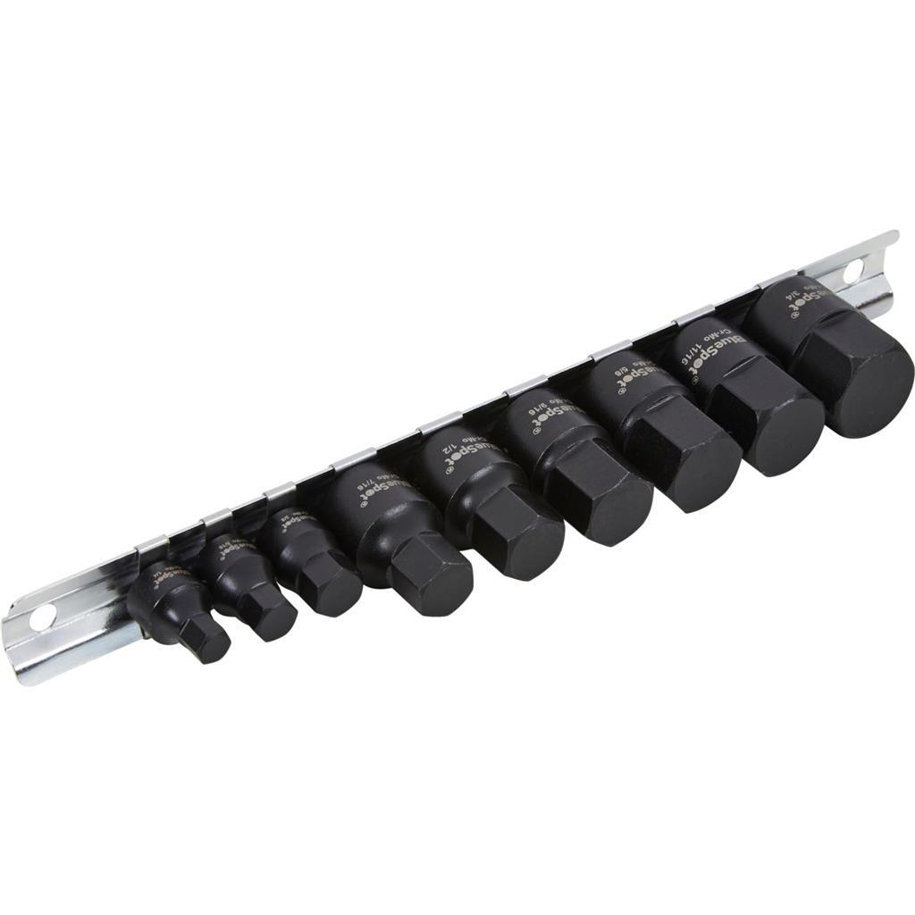 Blue Spot 9pc Low Profile AF Impact Hex Socket Set 1/4″ & 3/8″ Drive (1/4″–3/4″)