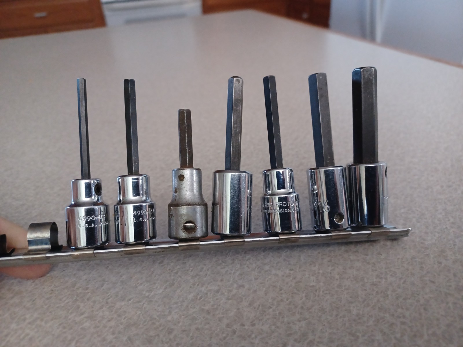 PROTO USA Professional Hex 3/8 Drive Socket Bit Set 7 Piece SAE 1/8 to 3/8