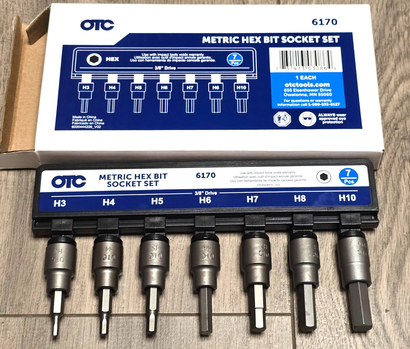OTC Tools 6170, 7pc 3/8 dr Metric Super Hex Bit Socket Driver Set 3-10mm