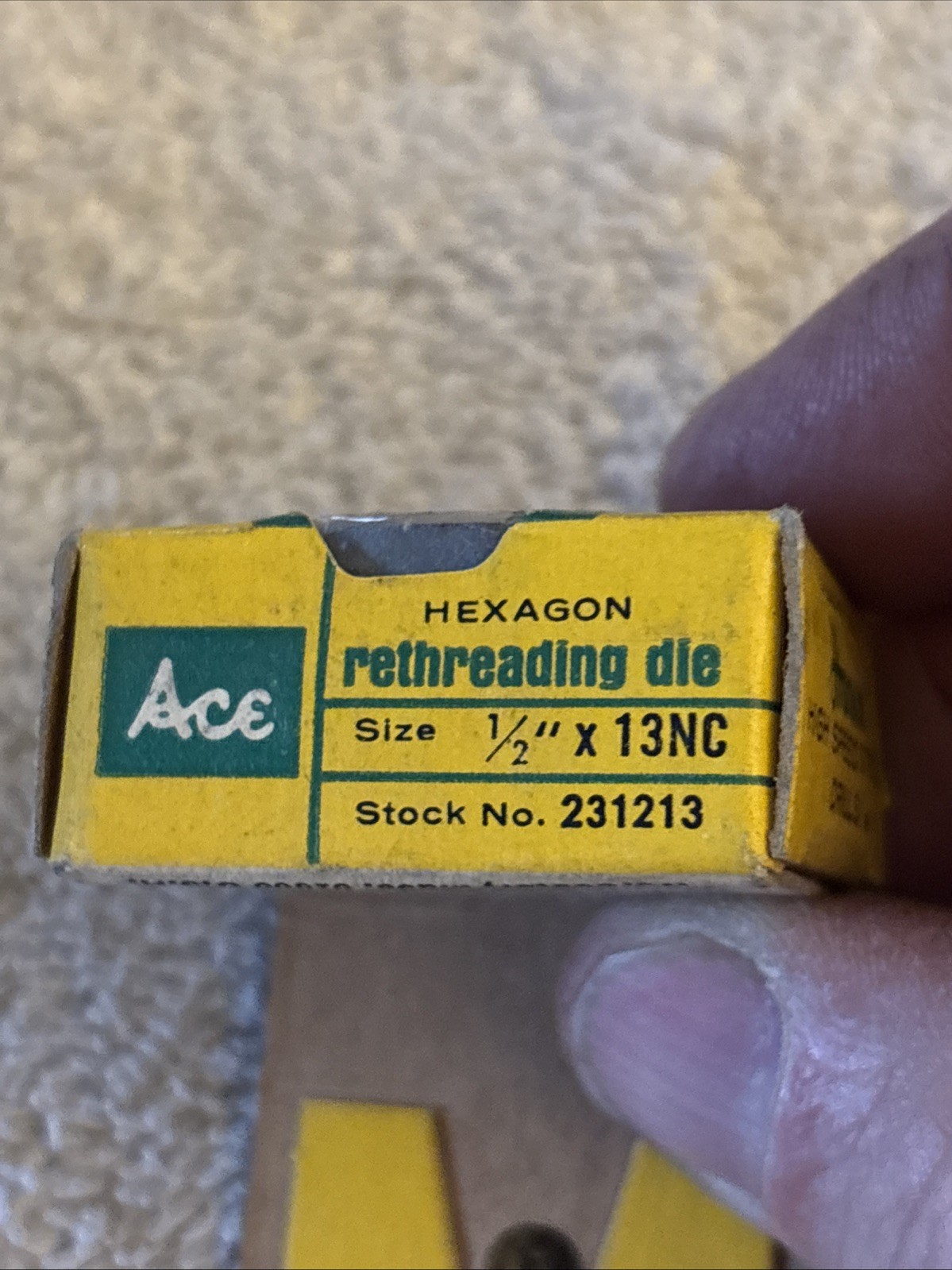 Vintage 1/2” Carbon Steel Hex Rethreading Die Ace Made In USA NOS Stock 231213