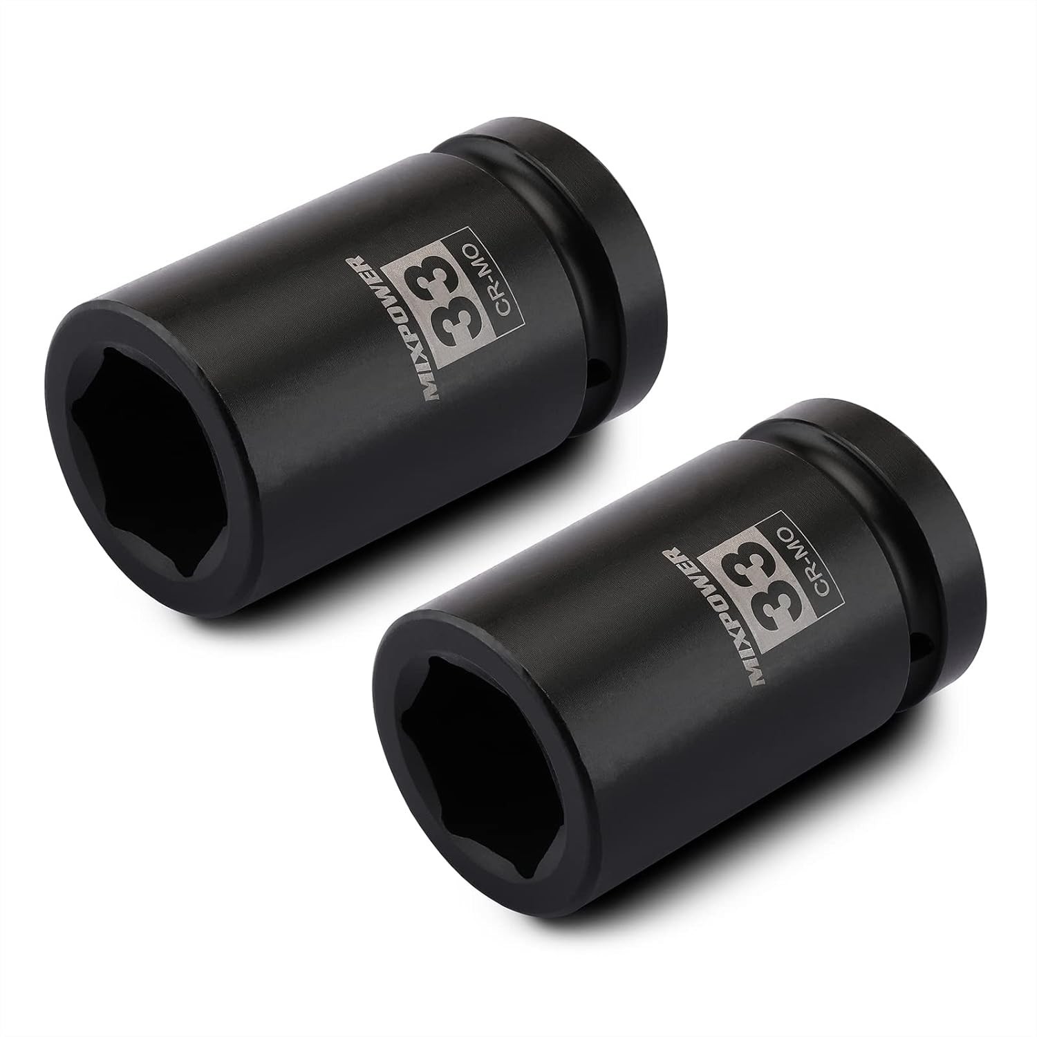 2PCS 33mm Deep Impact Socket Set – CR-MO, 1 Inch Drive, Black Finish