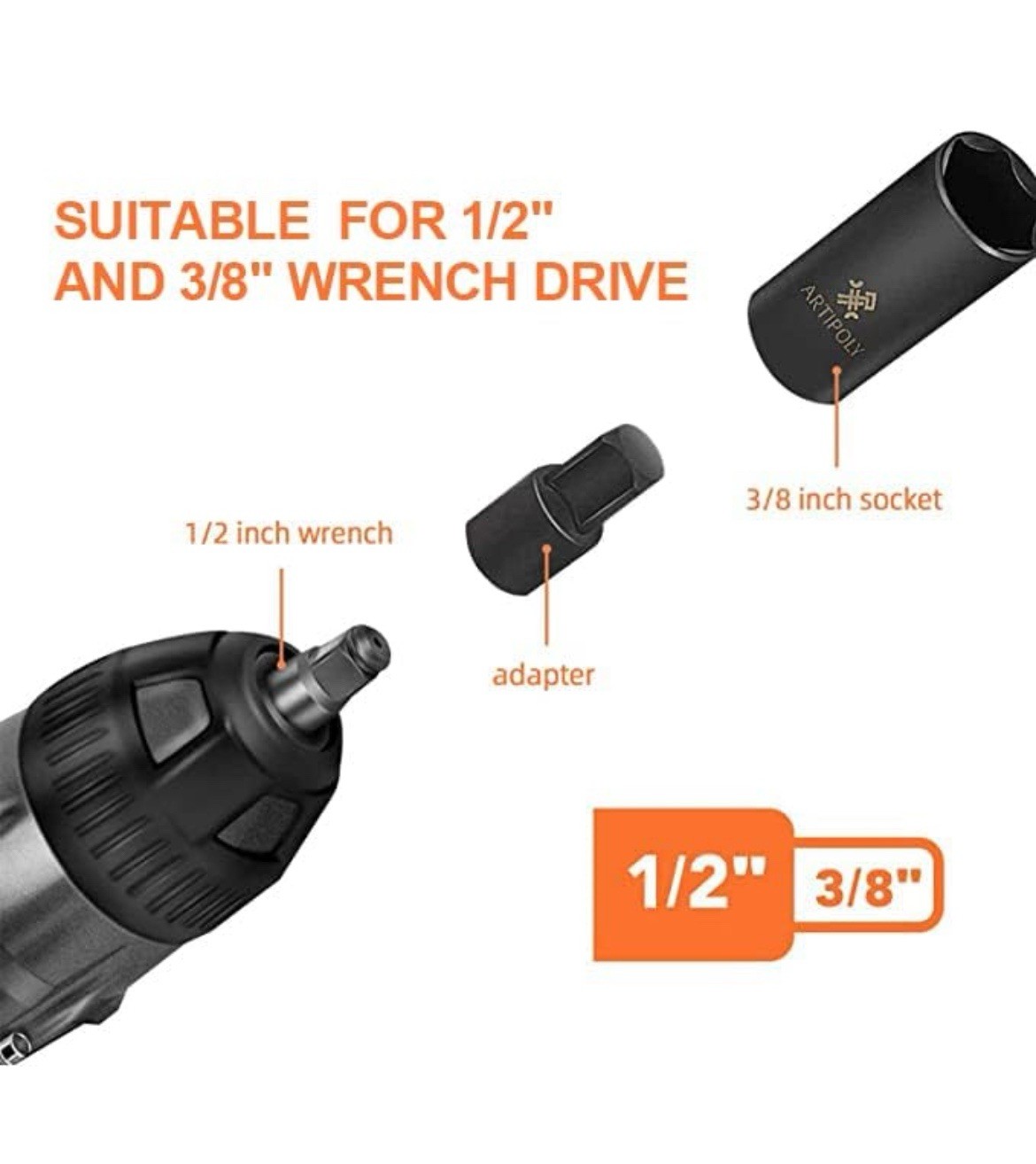3/8 Inch Impact Socket Set 48 Pieces 6-Point Cr-V Steel Mechanic