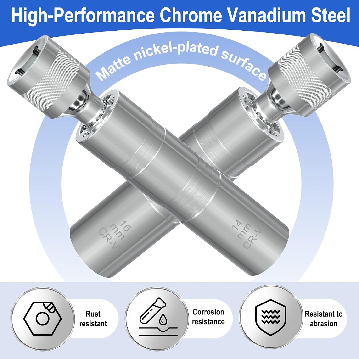 14mm & 16mm Magnetic Swivel Spark Plug Socket Set, 3/8″ Drive Thin Wall 12-Point