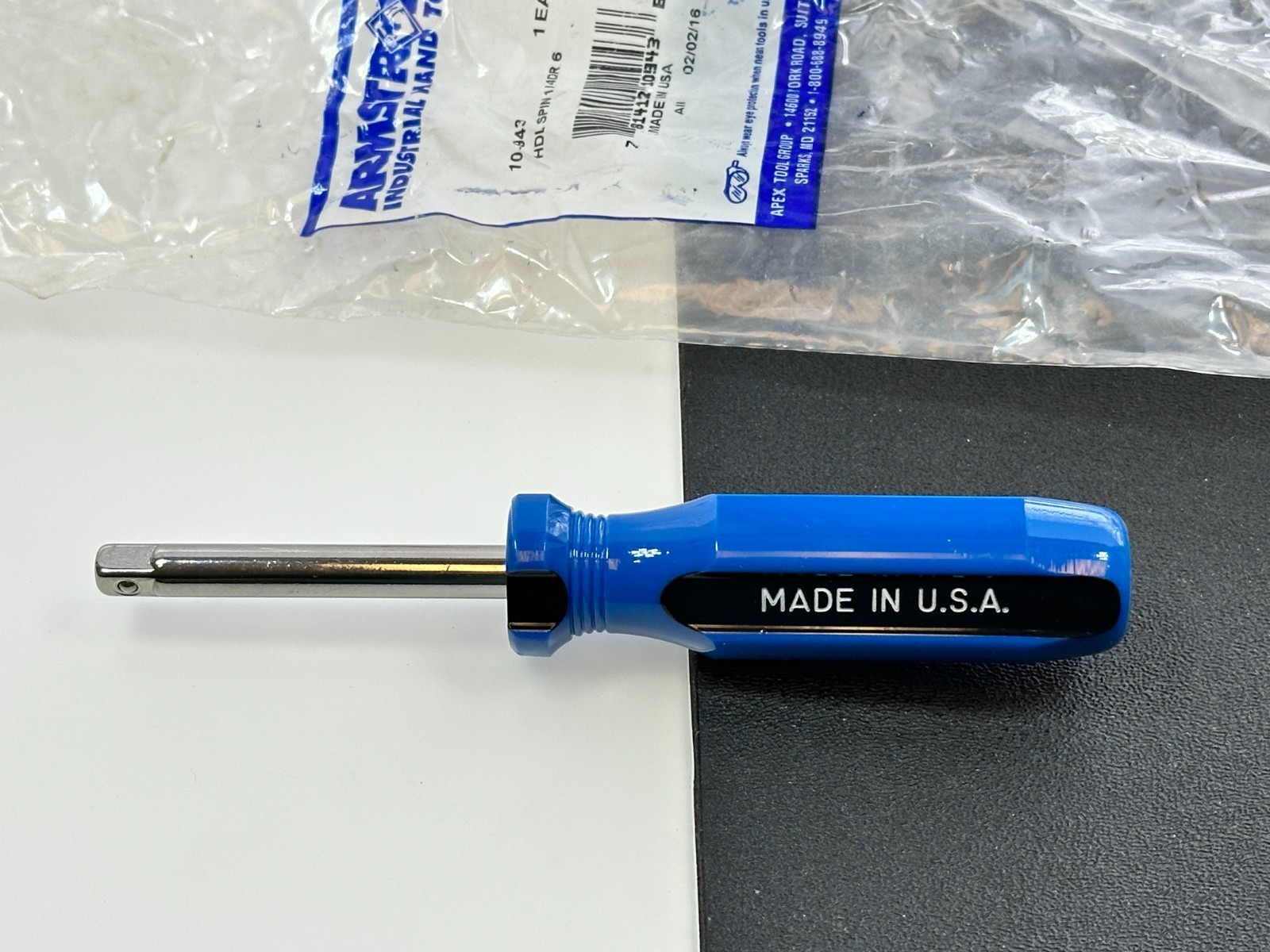 NOS Armstrong Tools USA 10-943 1/4” Drive Spinner Extension Handle, Blue/Black