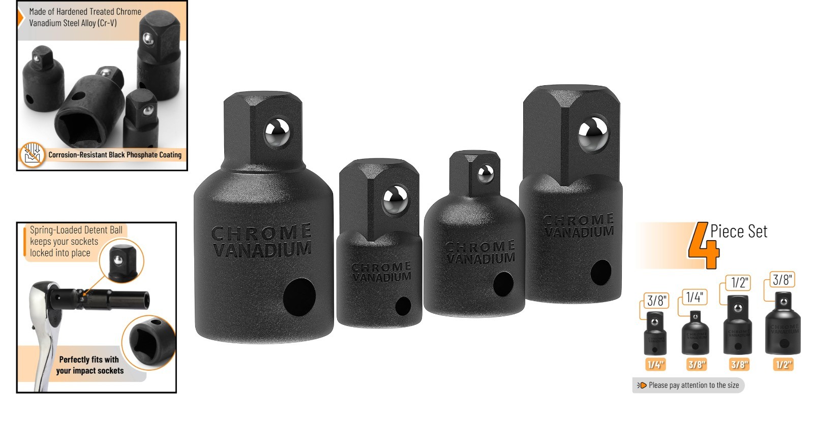 Versatile 4-Pcs Impact Socket Adapter Set – Secure and Durable Performance