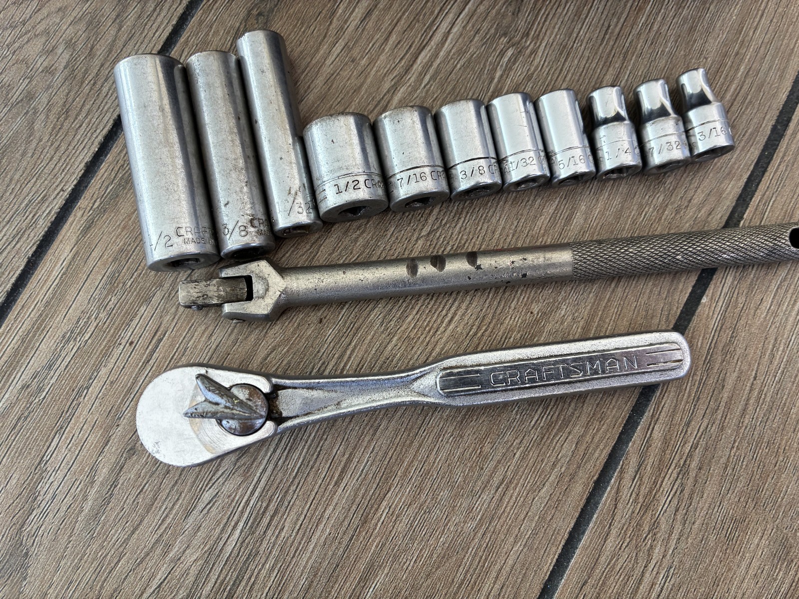 Vintage 6pt Sears Craftsman USA =V= (Flying V) 1/4” Drive Socket Set & Box