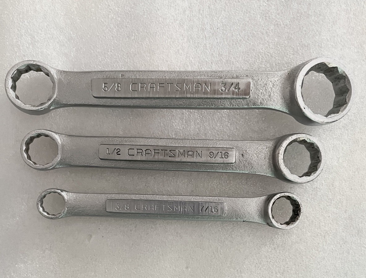 VTG. CRAFTSMAN SET OF 3 STUBBY DOUBLE BOX END WRENCHES~ 12 POINT 3/8”- 3/4” ~USA