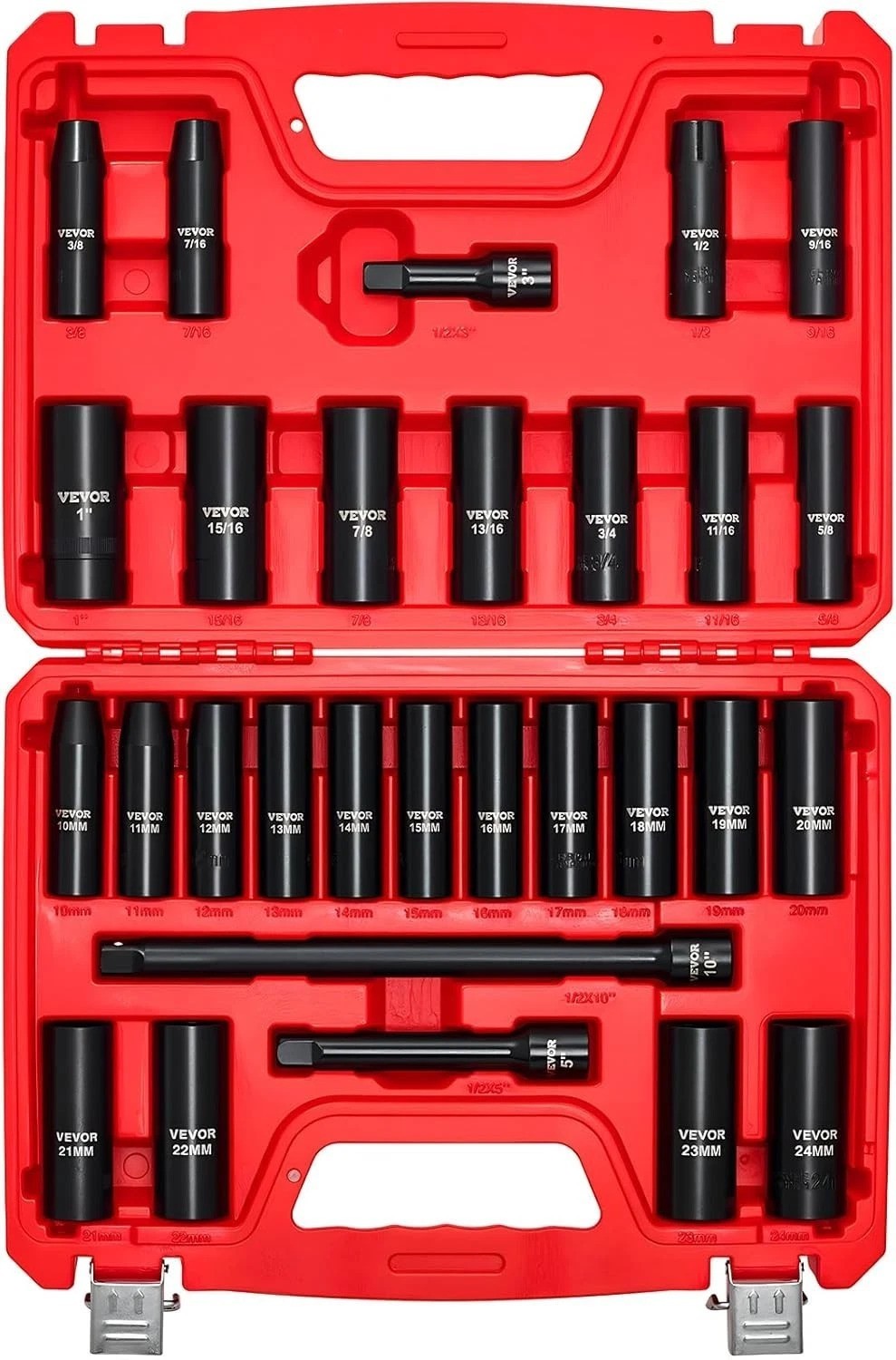 Versatile 29-Piece Deep Impact Socket Set, SAE & Metric – Black Phosphate Finish