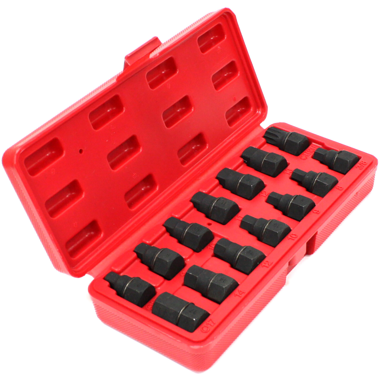 14 pc Master Oil Drain Plug Key Set 3/8″ Socket Drive Car Hex Square M16 Spline