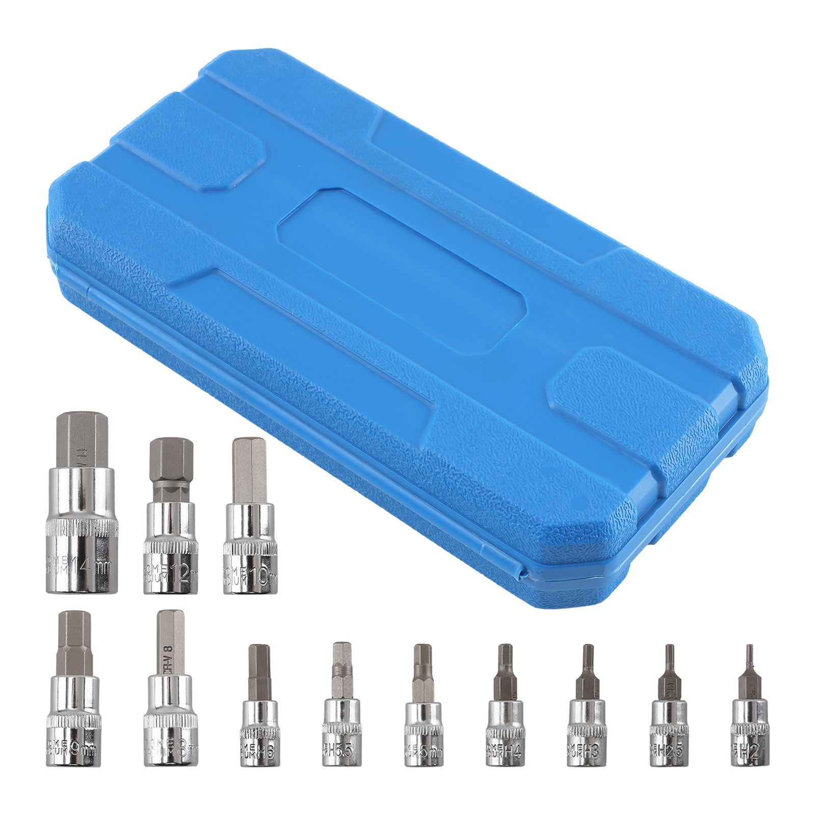 13 Piece CRV Metric Hex Bit Socket Set 1/4 3/8 1/2 Drive Chrome 2-14mm