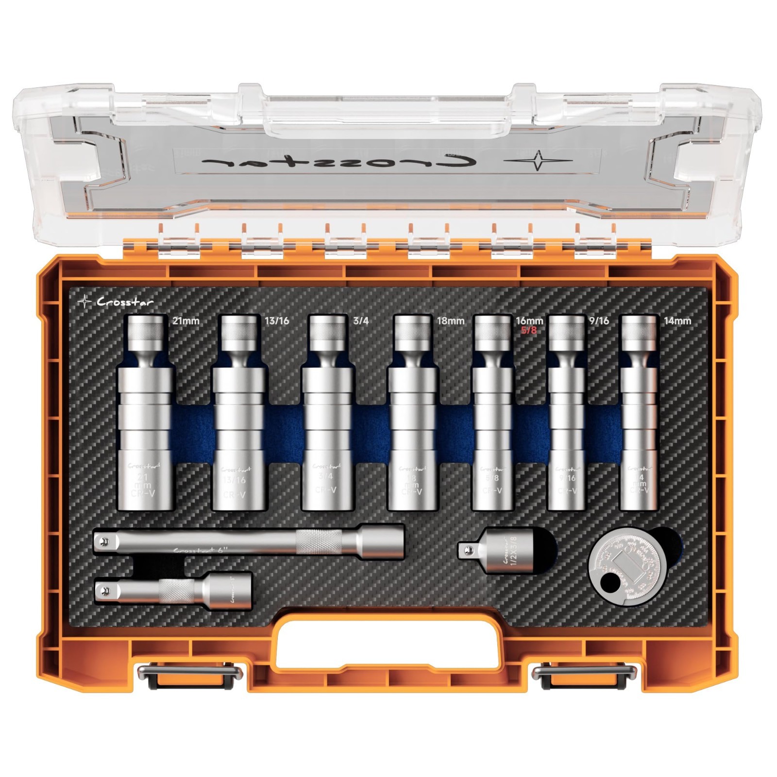 11PCS Magnetic Swivel Spark Plug Socket Set, 3/8″ Drive, CR-V Steel, 18mm/13/16″