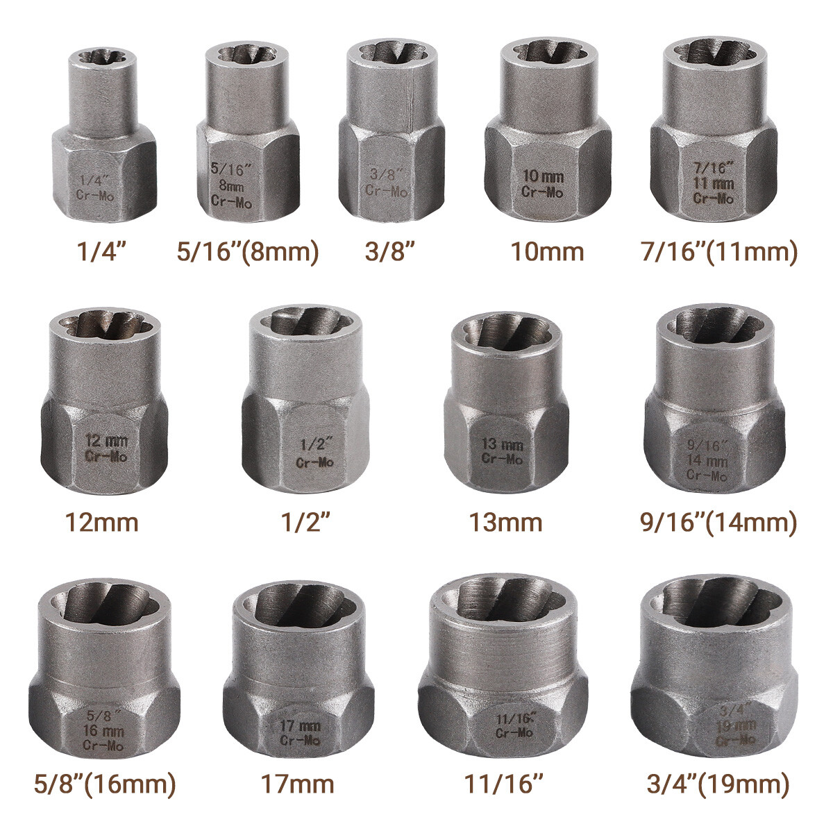 15 PCS Damaged Lug Nut Lock Remover Twist Socket Set Screw Extractor Tool 8-19mm