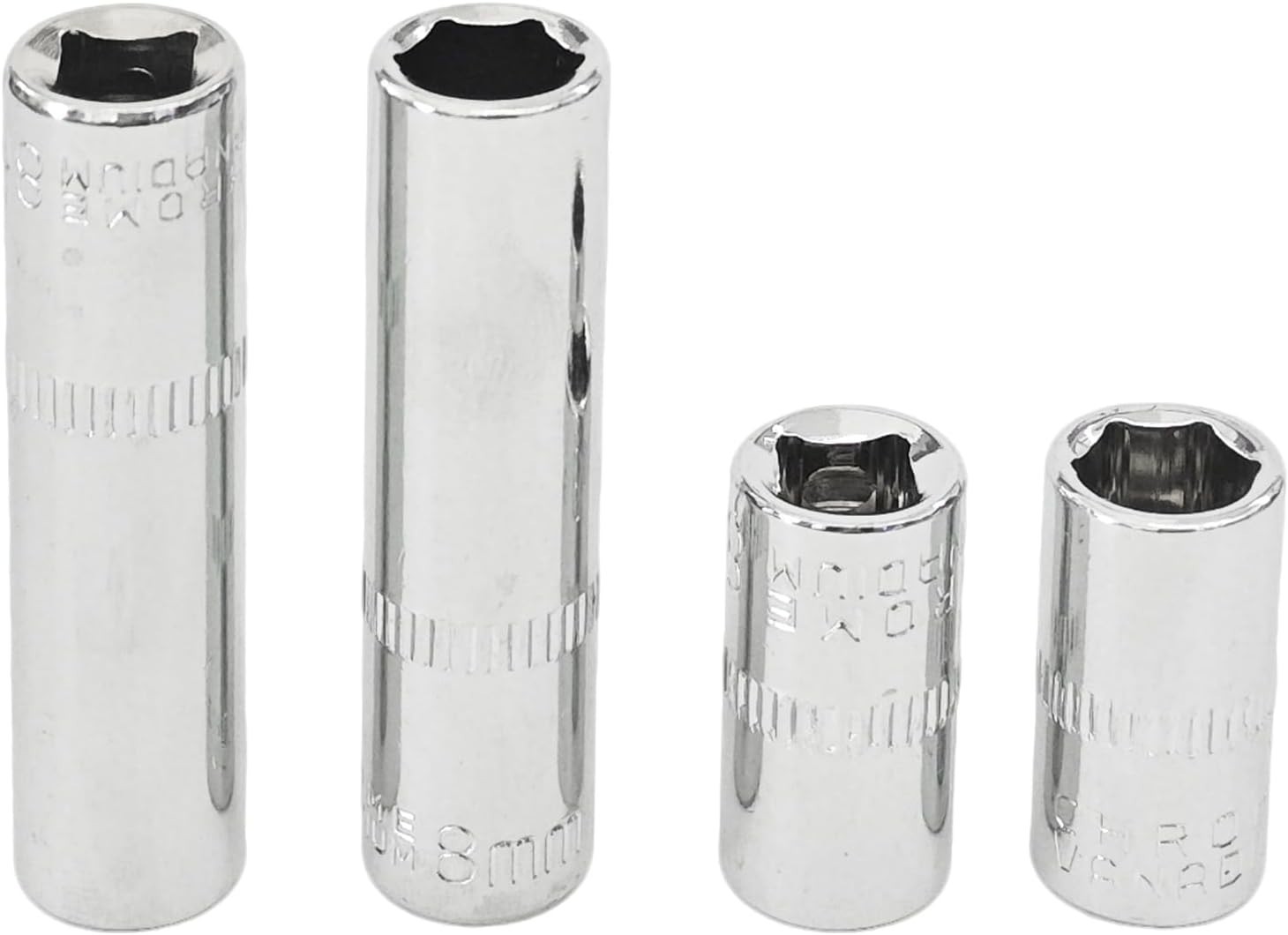 4Pcs 1/4-Inch Drive 8mm Deep and Shallow Socket Set, Cr-V Steel, 6-Point Metr…