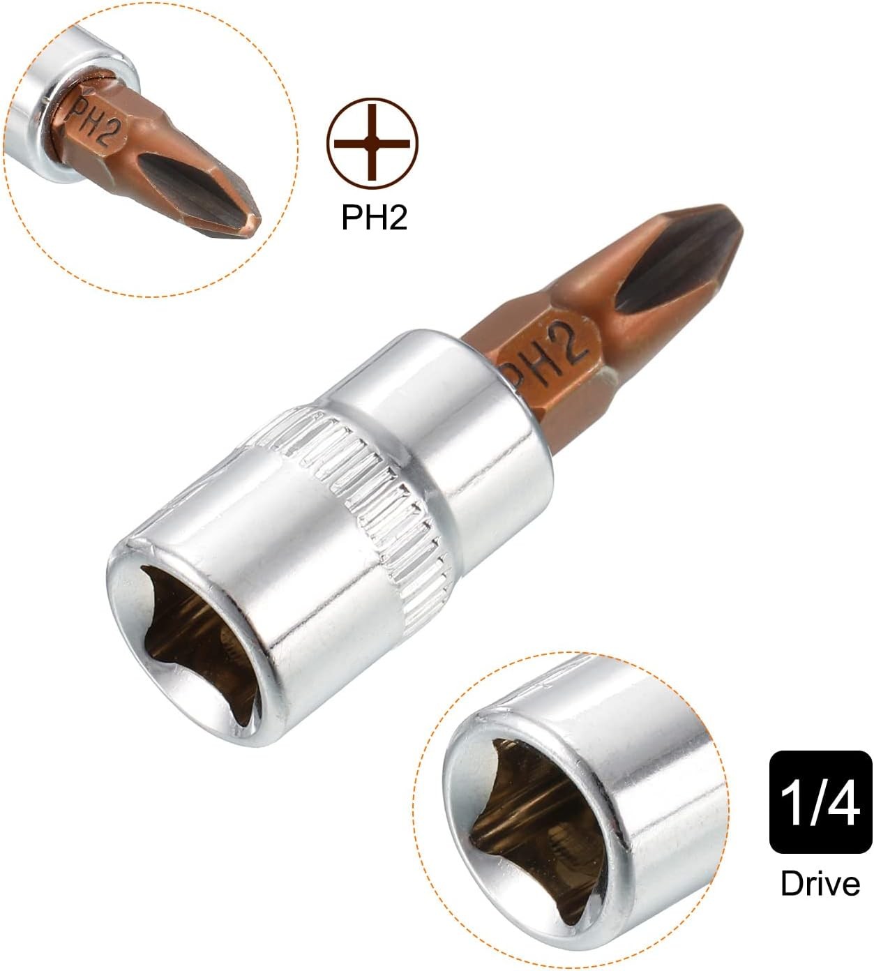 uxcell 1/4″ Drive x PH1 & PH2 Phillips Bit Socket Set of 4 Pcs, S2 One Size