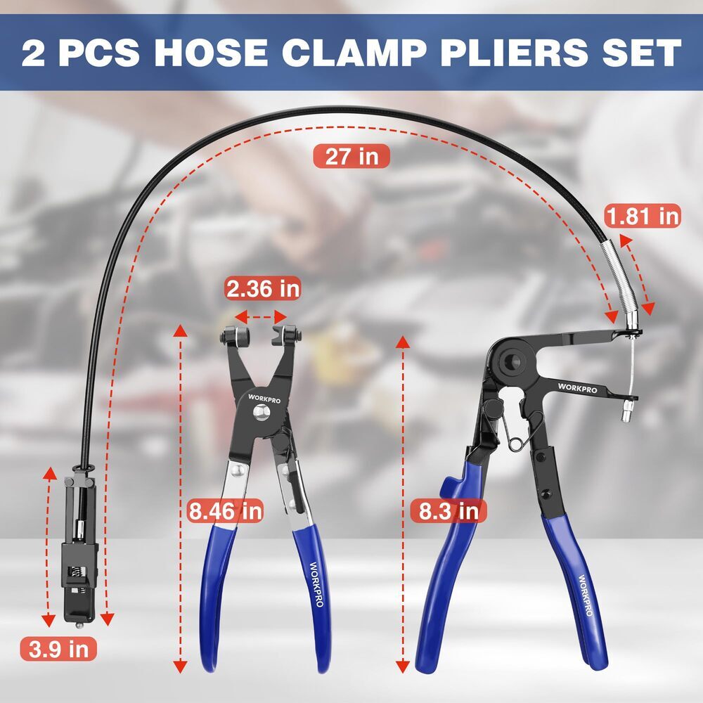 WORKPRO 2PC Hose Clamp Plier Flexible Hose Clamp 27″ Flat Band Hose Clamp Pliers