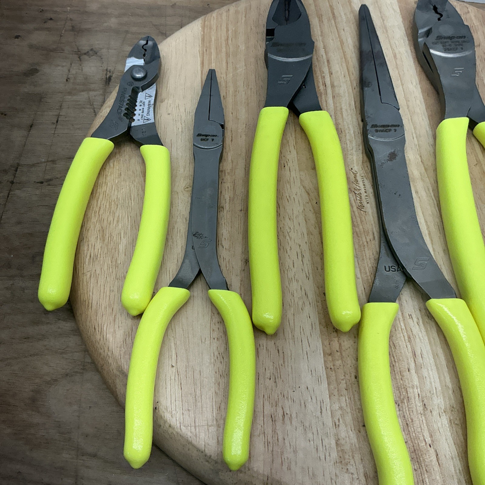 Snap on Tools 6-Piece Hi-Viz Yellow Plier Set Excellent Condition(Q)
