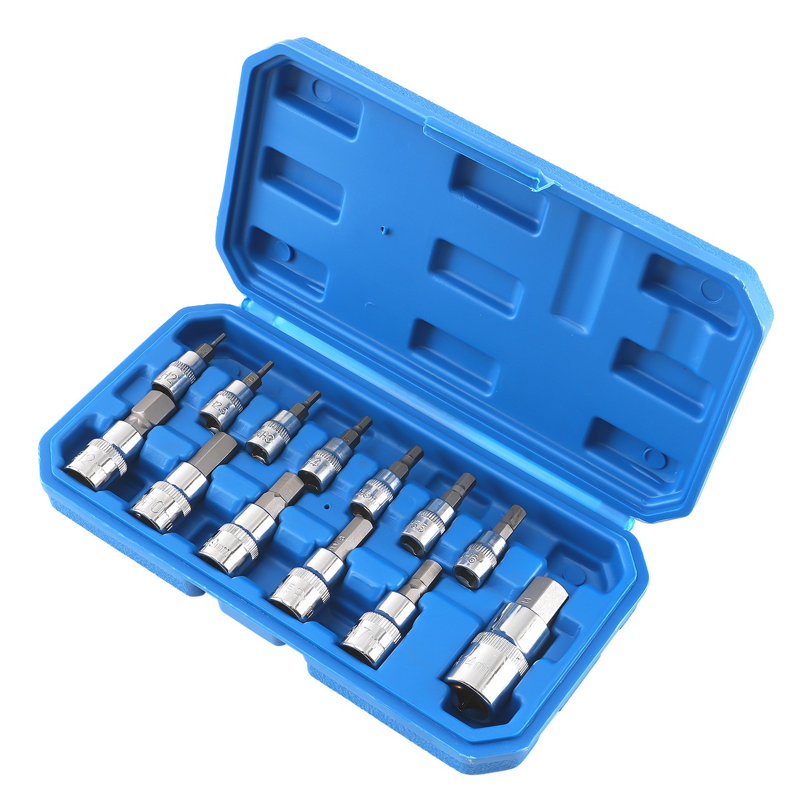 13Pc CRV Metric Hex Bit Socket Set 1/4 3/8 1/2 Drive Chrome 2mm-14mm