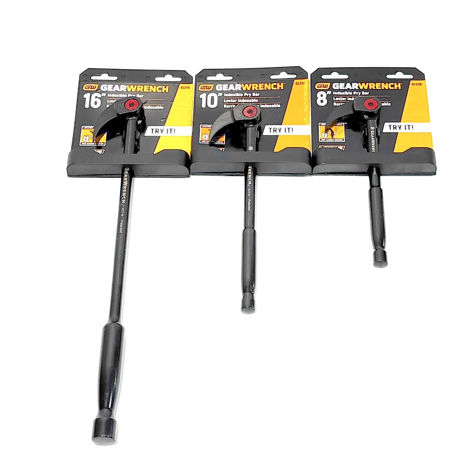 Gearwrench 3-Piece Indexing Pry Bar Set 8″, 10″, 16″