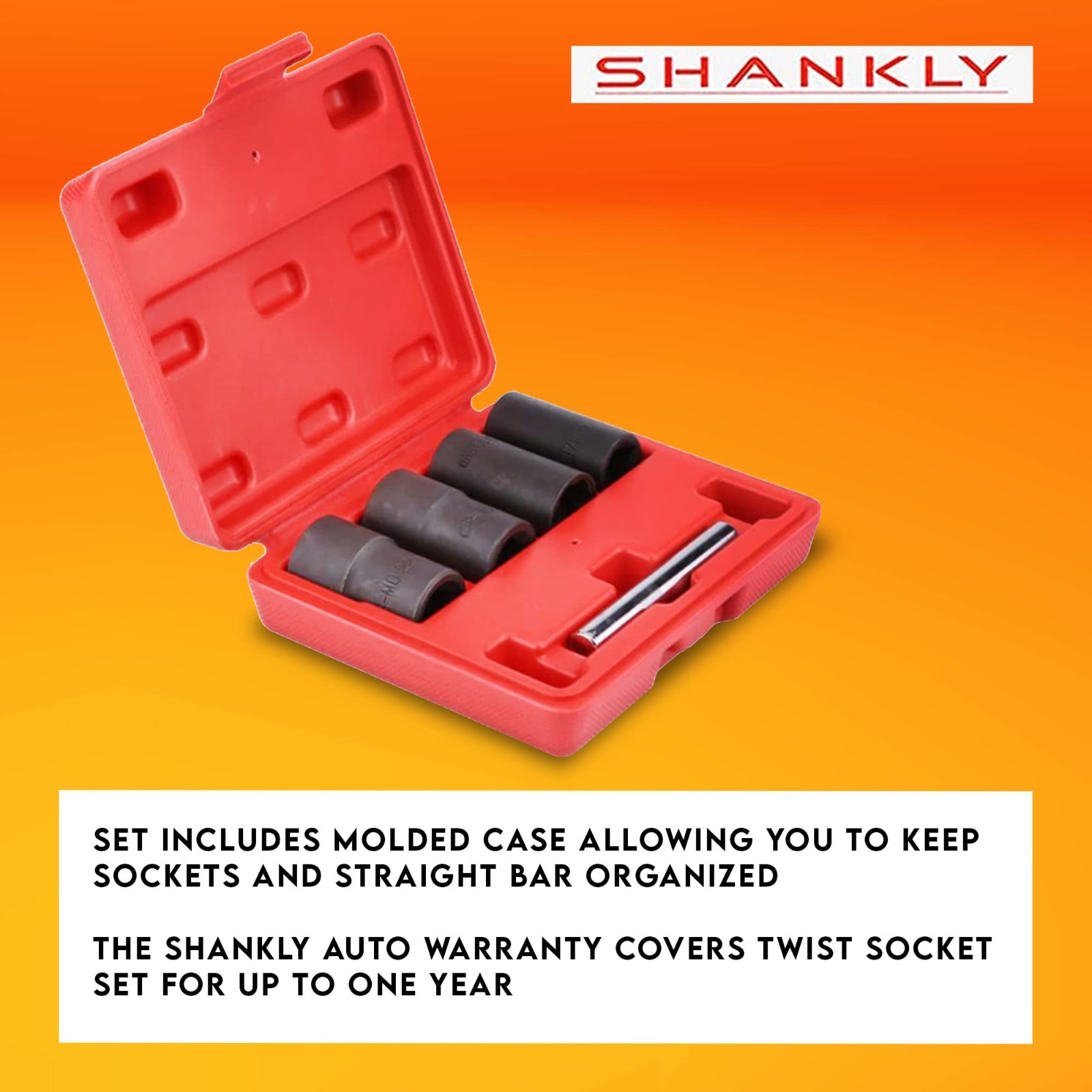 5-Piece Twist Socket Set – 1/2″ Lug Nut Remover, 17mm, 19mm, 21mm, 22mm Sockets