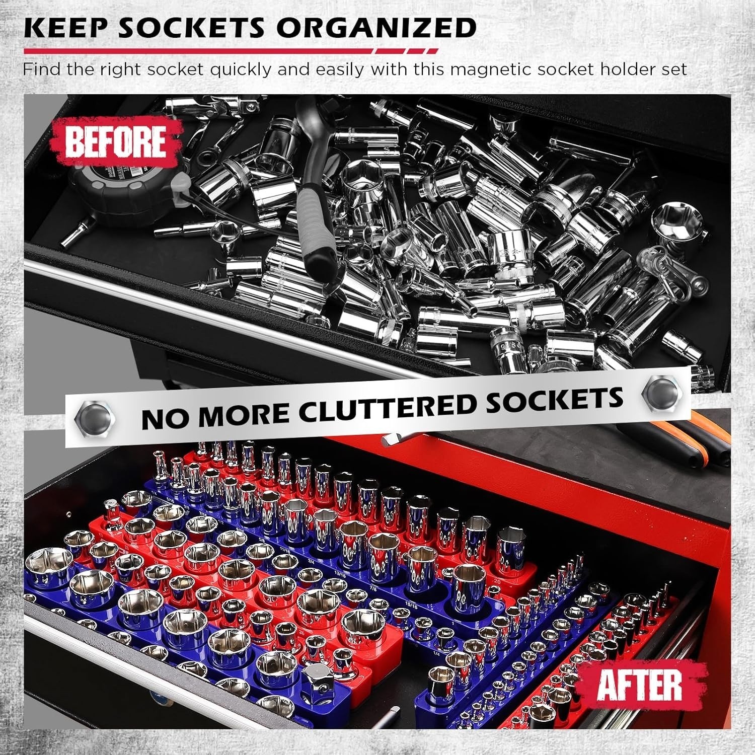 12-Piece 1/4″ 3/8″ 1/2″ – Drive SAE and Metric Magnetic Socket Organizer Set