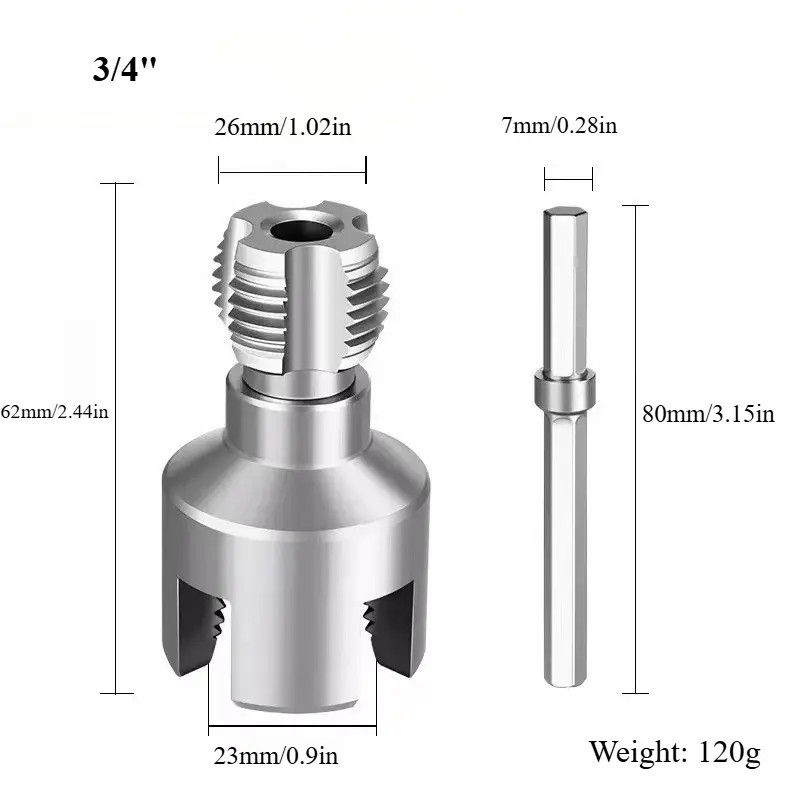 2in1 PVC Pipe Threader Kit 1/2″ 3/4″ Dies Drill Compatible Thread Cutting Tool