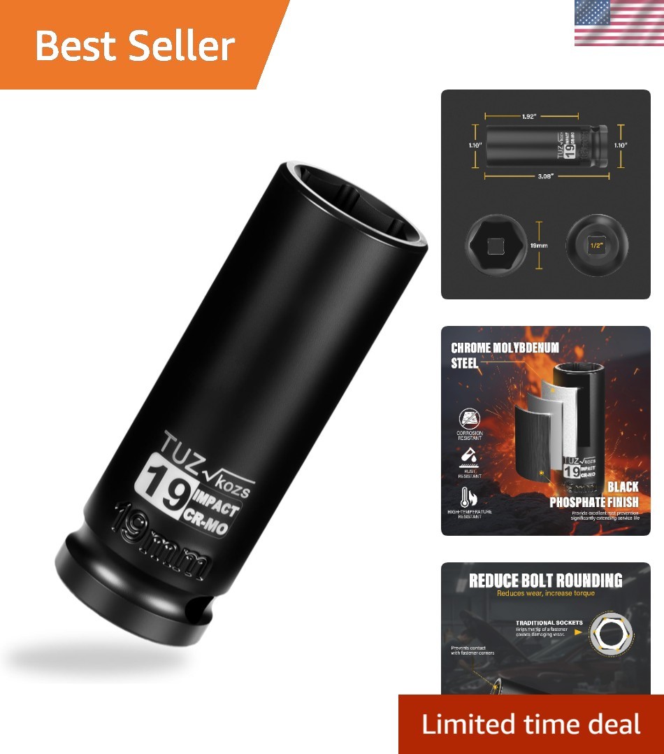 19mm Deep Impact Socket – 1/2 Inch Drive, Superior CR-MO Steel Strength