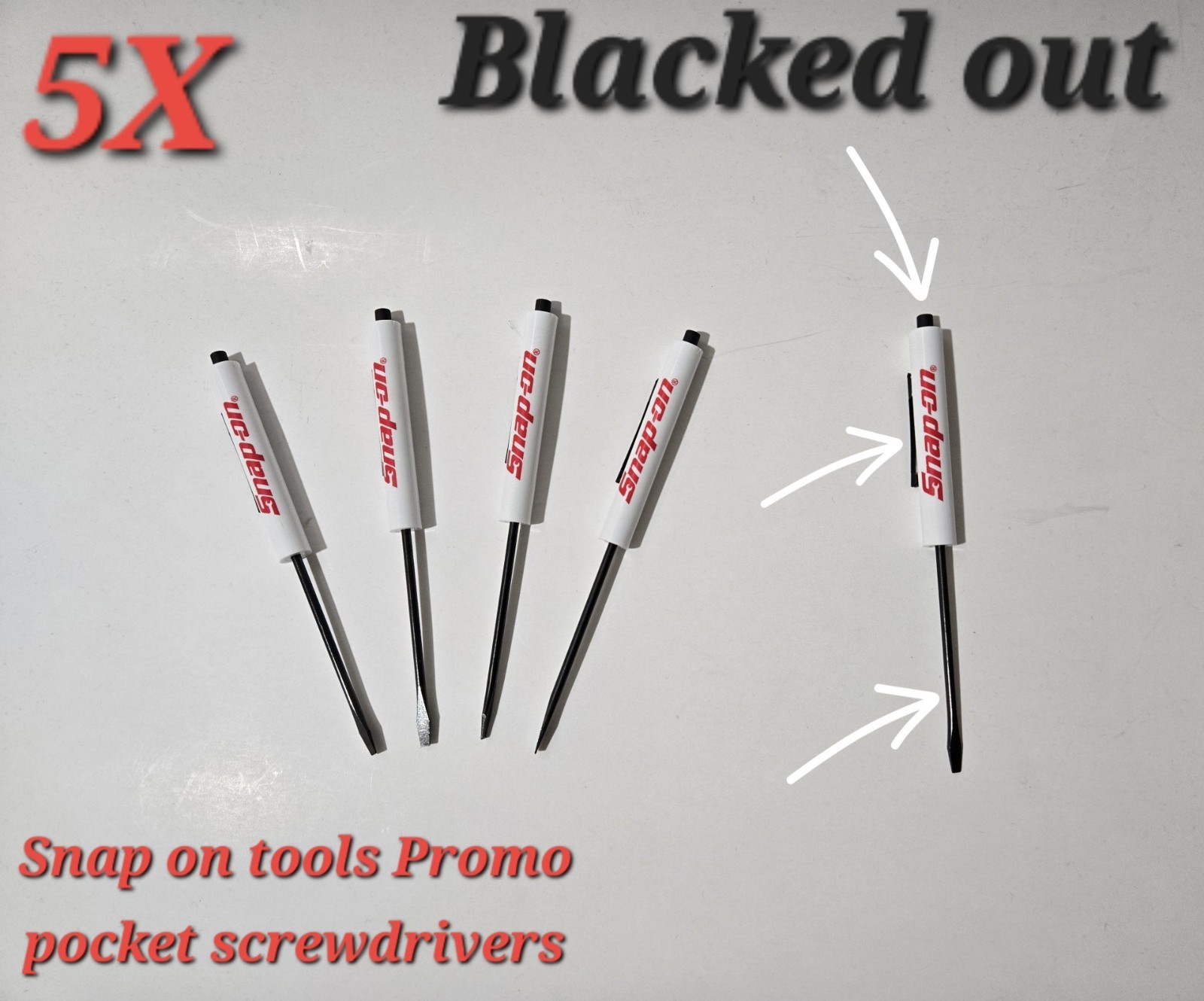 5 Snap on tools Special Edition pocket screwdrivers WHITE PROMO Blacked/Out+gift
