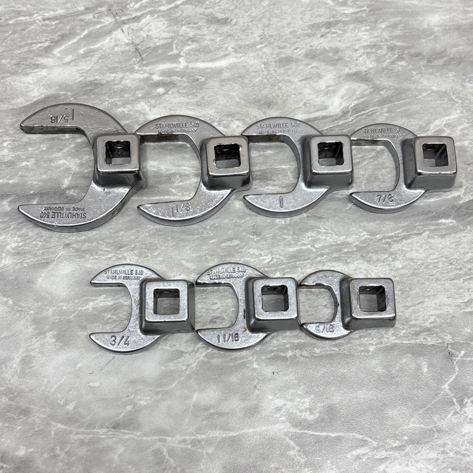 Stahlwille Crow Foot 7 Piece Set 3/8″ Drive 1-5/8 1-1/8 1″ 7/8 3/4 11/16 9/16