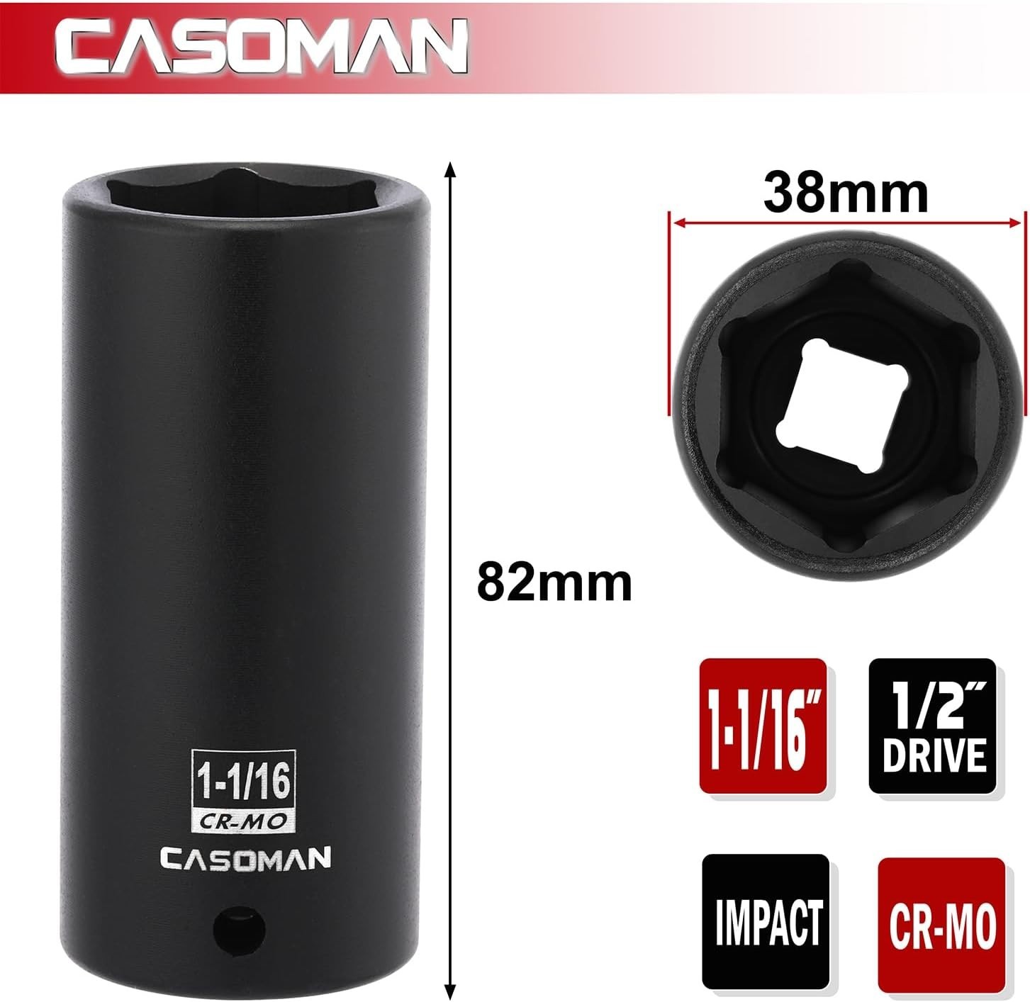 1/2″ Drive 1-1/16″ Deep Impact Socket – Corrosion-Resistant CR-MO for Mechanics