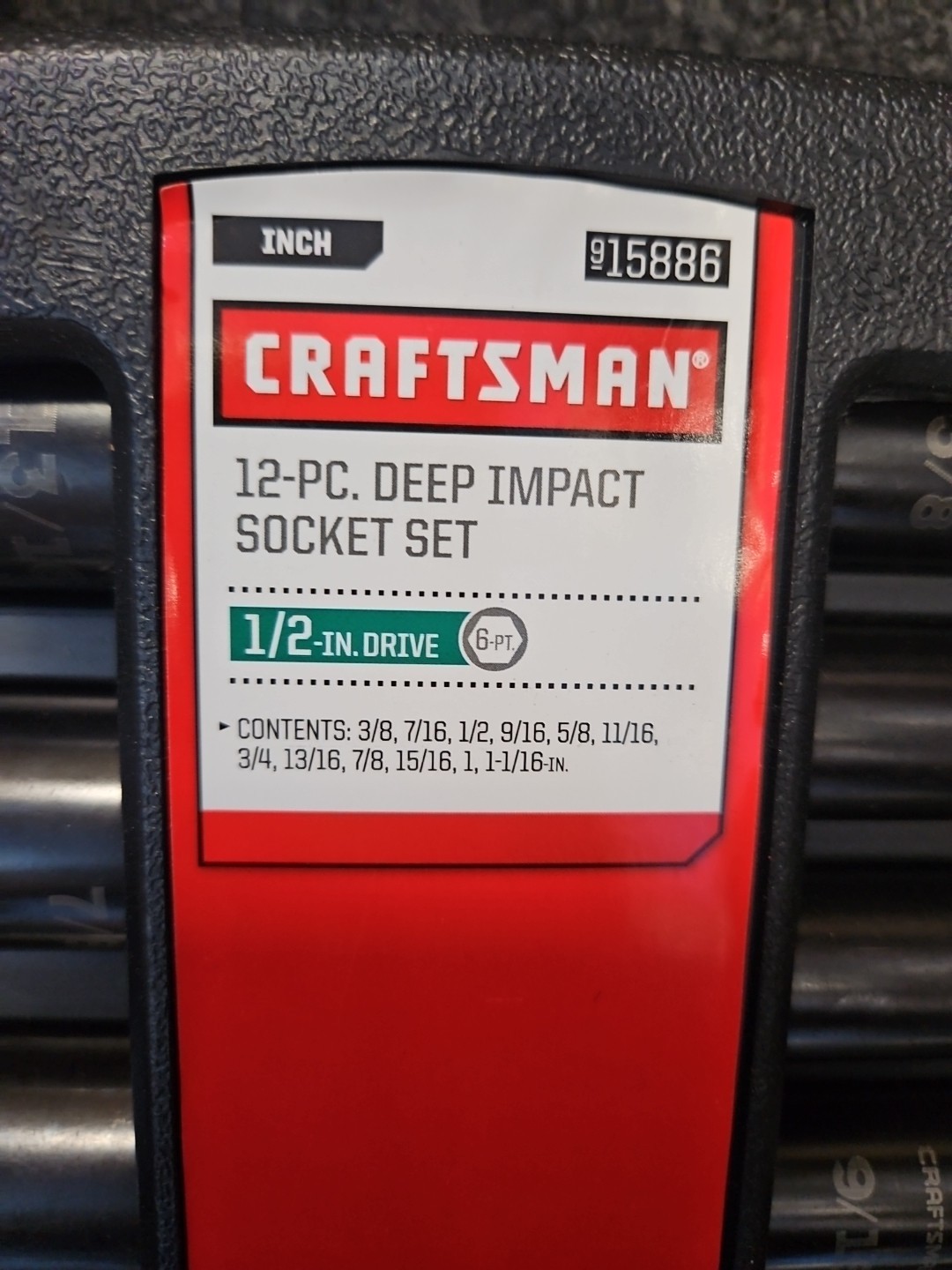 NOS 15886 Craftsman 12 Piece 1/2” Drive 6 Point Deep Laser Sized Impact Sockets
