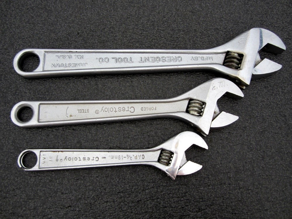 Vintage Crescent 6″ 8″ 10″ Adjustable Wrench Crestoloy Made in USA