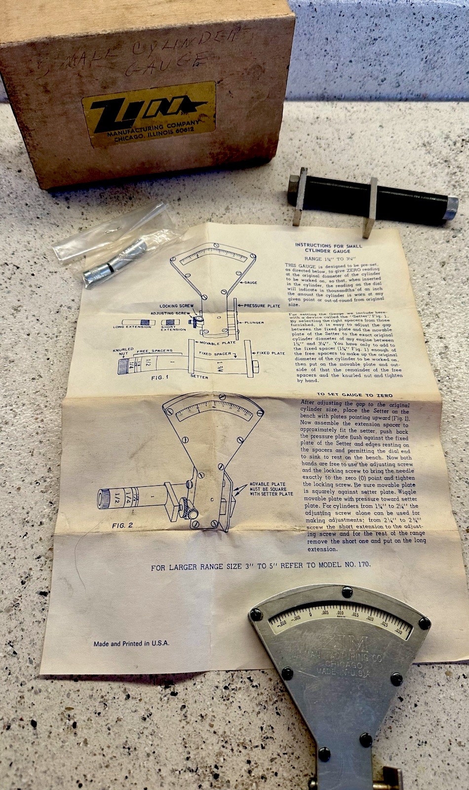 Zim Mfg. 165 Small Cylinder Bore Gauge Kit In Box