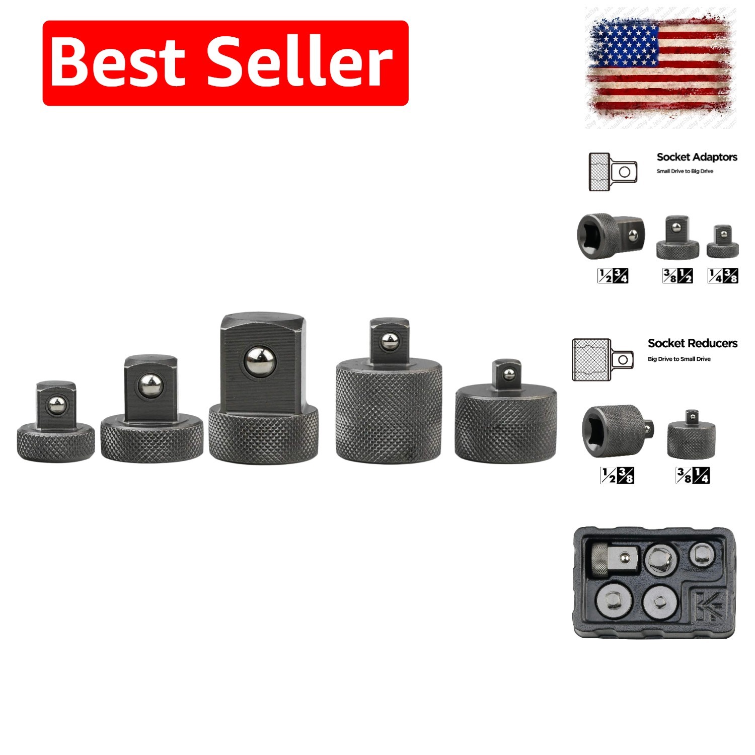 K351 Low Profile Impact Socket Adapter Set – Durable Chrome-Moly Steel, 5 Pieces