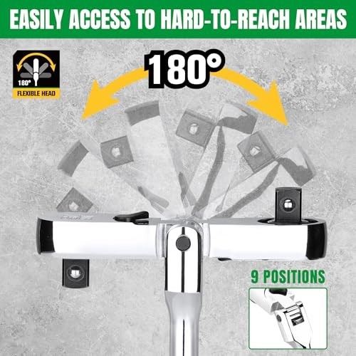 3/8″ Drive Flex Head Ratchet Handle – 90-Tooth, Reversible, CR-V, Ergonomic Grip
