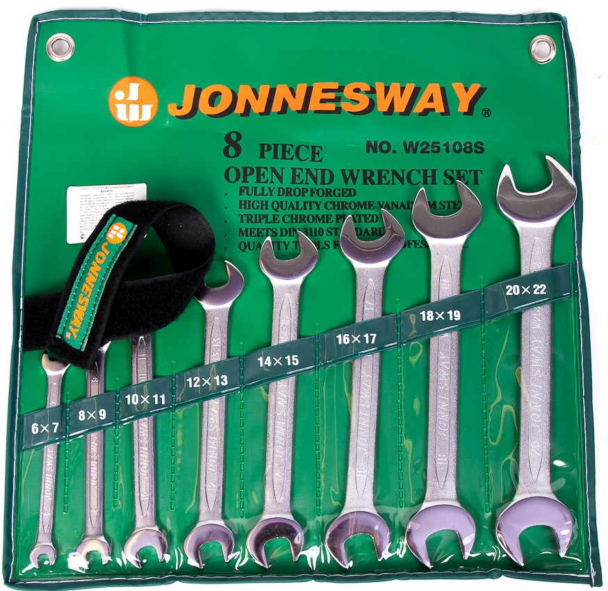 Jonnesway W25108S 8 Pcs Open end Wrench set Metric 6-22 mm