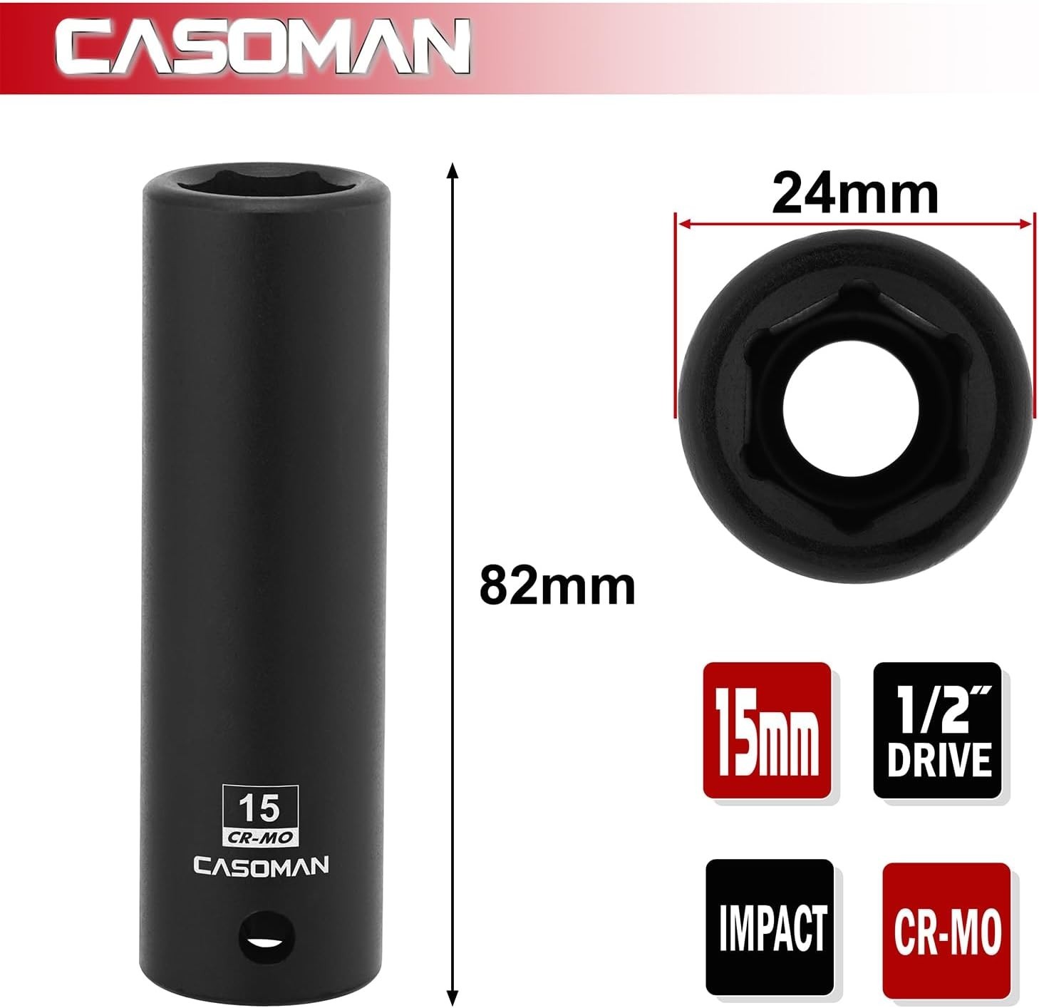1/2″ Drive 15mm Impact Socket – Corrosion-Resistant CR-MO Steel with Assurance