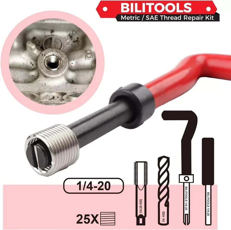 BILITOOLS 1/4-20 inch Thread Repair Kit HSS Drill Helicoil SAE Inch